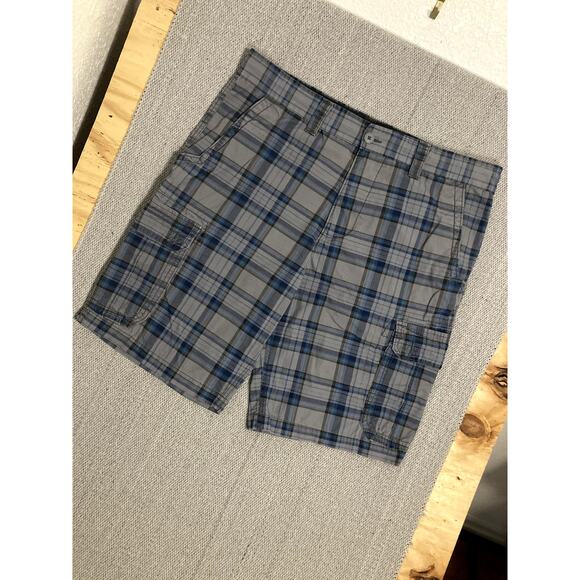 OP Ocean Pacific Board Shorts Mens 40 Gray/Blue Plaid Cargo Beach Casual - Picture 3 of 14
